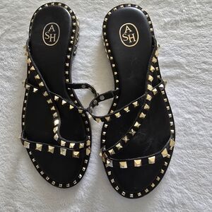 Ash Black and Gold X-Strap Studded Sandals